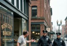 On a Rainy Portland Morning, a Desperate Mother Stole Bread to Feed Her Four Hungry Children—And What Happened Next Changed Everything: An Angry Baker, a Crowd Ready to Judge, and Two Police Officers Who Chose Compassion Over Punishment, Delivering Food, Dignity, and a Second Chance That Reminds Us Not to Condemn Anyone Before We Understand Their Story