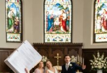 I was eight months pregnant when I pushed open the chapel doors—his vows still echoing beneath the stained-glass glow. Every head turned. Ethan went pale. “Olivia… what are you doing?” he whispered. I lifted the stack of documents, my hands steady. “I’m here to tell the truth you buried.” I read aloud: dates, signatures, and the clause that proved our “breakup” was a lie. His new bride, Madeline, staggered back. “That’s… impossible,” she choked—then crumpled to the floor. Ethan reached for me. I stepped away. “Sit down,” I said softly. “I’m not finished.”