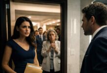 Mi esposo alzó su copa en la fiesta y soltó, riéndose: “¿Mi esposa? Solo es ama de casa. Nunca tuvo una carrera de verdad.” Las risas me cortaron la piel. Corrí al baño, temblando, y una mujer elegante entró detrás de mí. Me tomó del brazo y susurró: “¿Eres Louise Patterson?” Asentí. Entonces se quebró: “No sabes lo que tu nombre significa… y lo que él te ocultó.” ¿Por qué me estaba buscando?