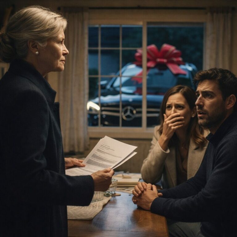 En Nochebuena sonreí mientras ella gritaba: “¡Es mío, mira el lazo rojo!”. Mi hijo me entregó una tarjeta y susurró: “Es solo un detalle, mamá”. Asentí, pero por dentro algo se rompió. Me fui sin decir nada. Dos días después, su voz temblaba por teléfono: “¿Por qué el auto está a tu nombre?”. Entonces entendí que el silencio podía ser el golpe más fuerte.