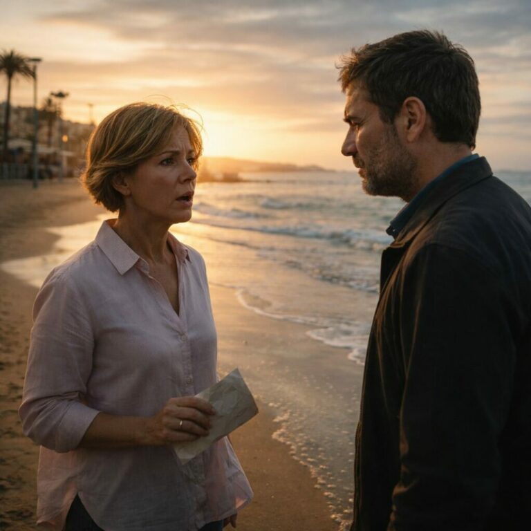 Volví a la playa donde despedí a mi esposo hace once años, convencida de que el pasado estaba enterrado con sus cenizas. Entonces lo vi. Mismo rostro. Misma forma de caminar. Se detuvo frente a mí y susurró: “No confíes en lo que te dijeron sobre mi muerte”. Sentí que el mundo se abría bajo mis pies cuando deslizó una nota en mi mano. Aún no me atrevo a leer la última línea.