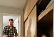 I came home after five years away, suitcase in one hand, my heartbeat in the other. The house looked the same—until the smell hit me: bleach, metal, and something old. “You’re early,” my husband whispered from the doorway, smiling too hard. I tried to laugh. “Miss me?” He stepped closer. “You were never supposed to come back.” Then I saw the hidden door behind the wardrobe… and the name that should’ve been mine. Why was it on a file labeled DECEASED?