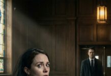 At my husband’s funeral, his phone buzzed inside my purse—his phone, the one I’d turned off after he died. The screen lit up with one message: “Don’t look at the coffin. Look behind you.” My pulse spiked. I turned slowly, expecting a cruel prank… and locked eyes with someone who shouldn’t have been there. My knees went weak, the chapel air vanished, and I realized the burial wasn’t the only thing happening that day.