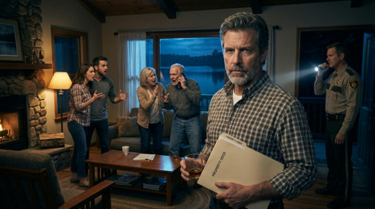 I pushed open the door and froze—my living room was full of laughter that wasn’t mine. My son looked up like I was the intruder. His wife snapped, “You have no right to be here!” Her father surged forward, phone raised. “One call and you’re gone.” I smiled, slow and cold. “Call them,” I said. “And ask whose name is on the deed.” I poured a drink… and waited for the sirens to choose a side.