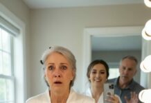 On the wedding morning, I pushed open the bathroom door and froze. My wife stood at the mirror, trembling—her silver hair hacked off in uneven chunks, tears sliding down her cheeks. Behind her, my daughter-in-law held up her phone, laughing. “Relax, it’s just a prank! This is gonna go viral!” My wife whispered, “Why would she do this to me?” I didn’t shout. I didn’t fight. I just watched… and decided to stay quiet until the consequences hit her first.
