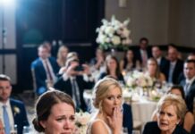 At my sister’s wedding, I tried to disappear behind the champagne flutes—until she raised her glass and smiled at me. “Some people marry rich,” she purred, “and some people raise spoiled, broken kids.” Laughter cracked through the room. Then Mom chimed in, loud enough to sting: “At least her broken kid wears shoes!” My cheeks burned… until a tiny voice tugged my dress and whispered, “Mom, should I tell them?”