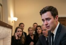 I stood by her coffin, hands shaking, trying to be a “strong husband” while my unborn child slept inside her. “Just… let me see her one last time,” I whispered. The room went silent as I leaned in—and her belly shifted. Not a shadow. Not my grief. A real movement. “Did you see that?” I gasped. Someone screamed, “Call the doctors—NOW! …