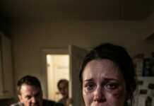 I’m seven months pregnant, my belly heavy as stone, and he still slammed the bucket onto the floor. “You sit at home all day and can’t even keep this place clean?” I barely opened my mouth when his slap cracked across my face—my ears ringing like I’d been shoved underwater. “It hurts… the baby too,” I cried, backing away, arms wrapped around my stomach. He leaned in, cold and furious. “Shut up. Stop pretending.” Then I looked down and saw red blooming through my dress. In that second, I understood: tonight I either stay silent… or I survive.