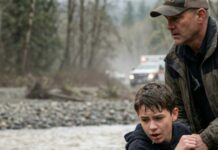 I watched my son slip beneath the churning river like a stone. “Dad—!” he screamed, and the sound ripped straight through my ribs. I didn’t think—I leapt. The current slammed me into rocks, cold and hungry, dragging me down as if it had hands. “Hold on to me!” I gasped, blood warming the water. I pushed him upward, higher—toward air, toward life. His fingers found the bank… and mine started to fail. Then I heard a voice behind him: “Your father shouldn’t have been here.”