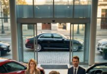 The showroom laughed when the “greasy mechanic” asked for a test drive. The saleswoman sneered, “Step away—if you scratch it, you couldn’t afford the repair.” The manager pointed to the door: “We only serve high-end clients. Leave.” Mike Carter didn’t blink—he just whispered, “Thank you. That’s enough.” Three days later, a black Maybach arrived… and the staff went white when they saw who stepped out. What happened next changed everything.