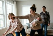 I stood in the doorway with a gift bag and shaking hands, my heart racing to hold my newborn grandson. The moment I reached out, my daughter-in-law snapped, “Don’t touch him—your filthy hands will make him sick!” My son didn’t even look at me, only muttered, “She’s right, Mom.” Then she shoved my shoulder. I hit the floor hard—humiliation burning hotter than the pain. I wiped my tears, grabbed my suitcase, and whispered, “Fine… then I’m taking back everything.” But what I took first wasn’t money—it was the truth.