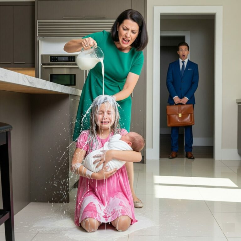 I froze when my stepmother picked up a glass and poured cold milk over my little sister and me. She sobbed, trembling – then a voice boomed through the room: ‘STOP! Don’t touch her!’ – it was my father.