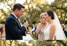 “No one would meet my eyes at the wedding. Guests whispered, chairs shifted, and even the bride’s mother looked through me like I didn’t belong. I was ready to leave—until the groom grabbed the microphone and said my name. ‘Before I say I do, everyone deserves to know who she really is.’ The room froze. My heart stopped. Because if he told them the truth, this wedding would never end the way they expected…”