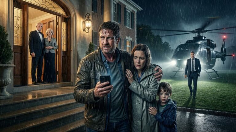 The storm took everything I owned in one night, so I did the only thing I could—I brought my wife and son to my in-laws’ mansion. But when they blocked the door and hissed, “$5,000 a room… or get out,” something inside me snapped. I made one call. Ten minutes later, a helicopter thundered over their lawn—and when my boss stepped out, he said four words that turned their faces white.