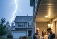 Thunder split the sky like it wanted to swallow the whole city. I called my daughter a third time—“Hello? Sweetheart, answer me!”—but only a cold, endless dial tone replied. My stomach dropped. I raced through the rain, it lashing my face like needles. When I arrived, I froze: she was kneeling in the yard, drenched, shaking. I screamed, “STOP!” A man’s voice said flatly, “She needs to learn her place.” Then… I saw what she was gripping in her trembling hand.