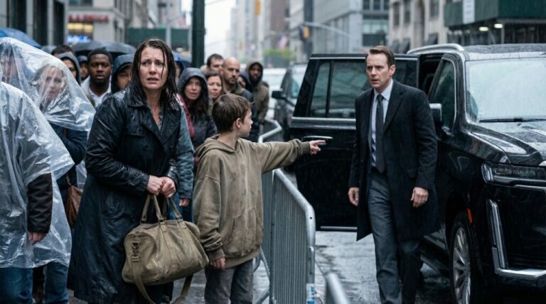 The night my parents disowned me after my divorce and threw me into the rain, I thought my life was over. All I had left was a bag—and the homeless boy I refused to abandon. Then, in a charity line, he tugged my sleeve, pointed at a billionaire, and whispered, “That’s my father.” I almost laughed… until the man stopped, turned pale, and stared straight at me.