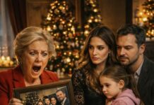 En la foto familiar, mi hija de siete años estaba en primera fila, sonriendo con una inocencia que partía el alma. Luego llegaron las tarjetas de Navidad, y en todas ella había desaparecido. “Mamá, ¿qué hice mal?”, lloró, y esa pregunta me destrozó por dentro. No levanté la voz, no peleé con nadie; decidí responder de otra manera. Pero cuando a la mañana siguiente mi madre abrió mi regalo y gritó horrorizada, comprendí que acababa de empezar algo imposible de detener.