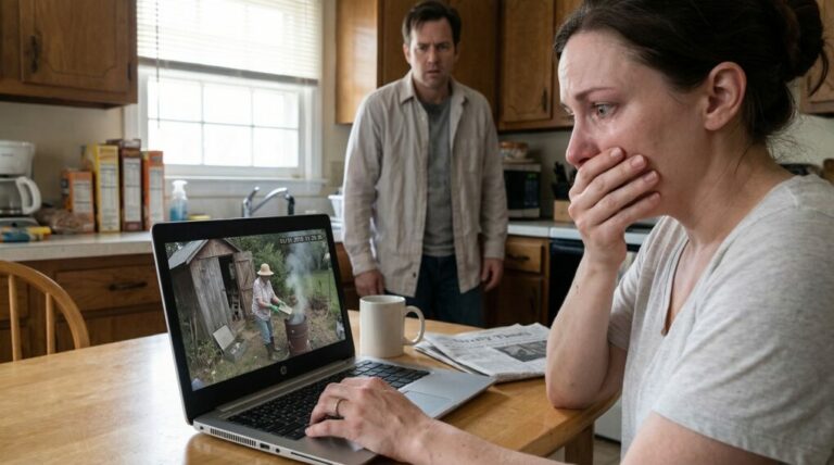 I thought the hidden camera would catch a thief, not turn my blood to ice. All weekend, my mother-in-law smiled and said she was only “weeding the garden.” But when I opened the footage on Monday, my hands started shaking. “Don’t watch this alone,” I whispered to my husband. Then I saw what she did near the shed—and I knew one thing for sure: his mother was hiding something far worse than lies.