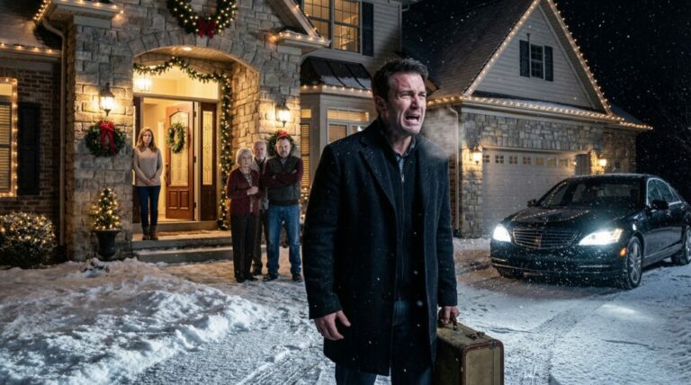 On Christmas night, I found out my wife had emptied $250,000 from our joint savings to save her parents. When I confronted her, she looked me dead in the eye and said, “They needed me more than you ever did.” Minutes later, her family dragged my suitcase to the door like I was nothing. I thought my life was over—until a black car pulled up outside.